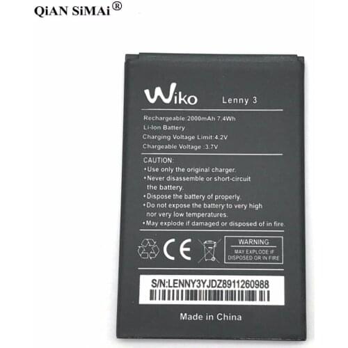 2019 New Battery For Wiko Lenny 3 2000mAh High Quality Mobile Phone Replacement Batteries Accumulator Rechargeable