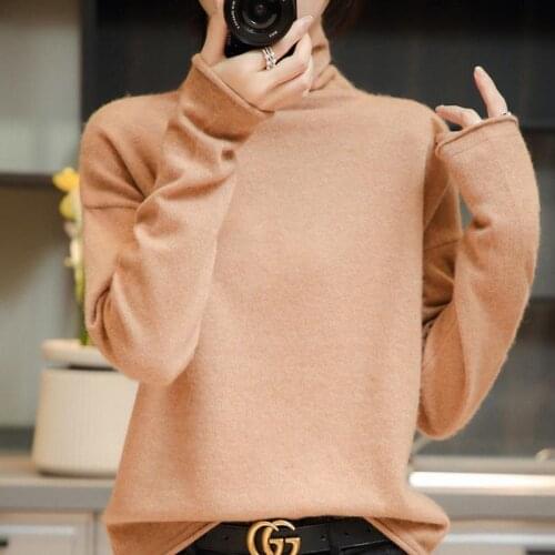 2021 woman winter 100% Cashmere sweaters knitted Pullovers jumper Warm Female Turtleneck blouse blue long sleeve clothing