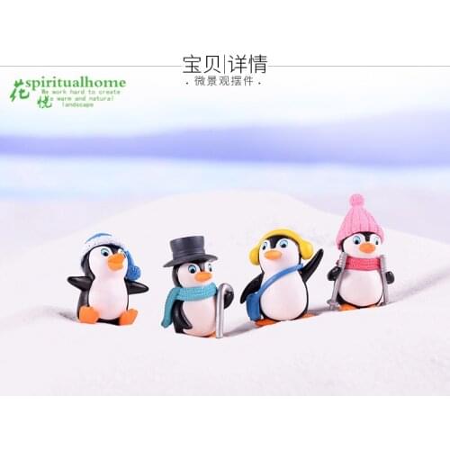4pcs/set DIY Crafts Mini Winter Penguin Miniature Figurine Christmas Figures For Fairy Garden Gnomes Moss Terrariums Decoration