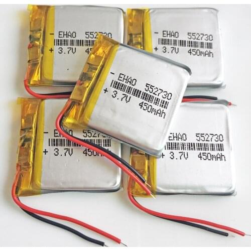5 pcs 3.7V 450mAh 552730 Lithium Polymer LiPo Rechargeable Battery cells For Mp3 smart watch PAD DVD E-book Bluetooth Headset