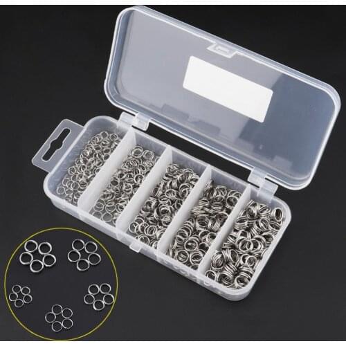 500pcs/lot Stainless Steel Double Loop Fishing Ring 5 Size Mixed Split Clip Swivel Quick Change Hook Connector with Box