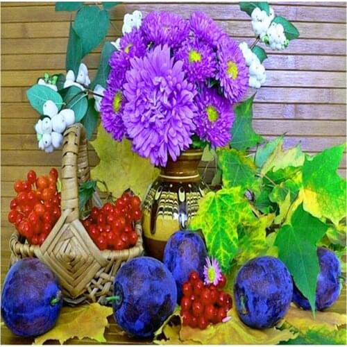 5D DIY Diamond Painting "Flowers and fruits" Embroidery Full round Diamond Cross Stitch Rhinestone Mosaic Painting Decor Gift