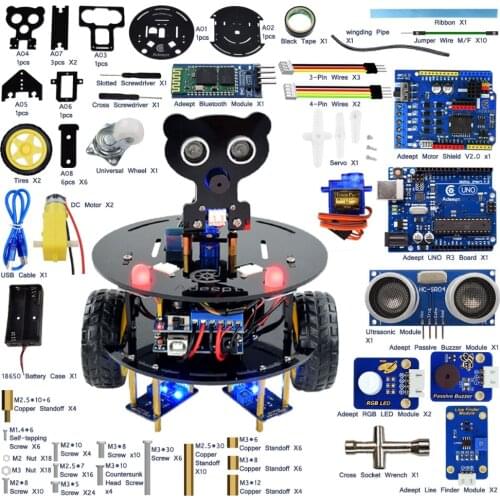 Adeept 3WD Bluetooth Smart Robot Car Kit for Arduino UNO R3 with Line Tracking Android APP Remote Control Obstacle Avoidance
