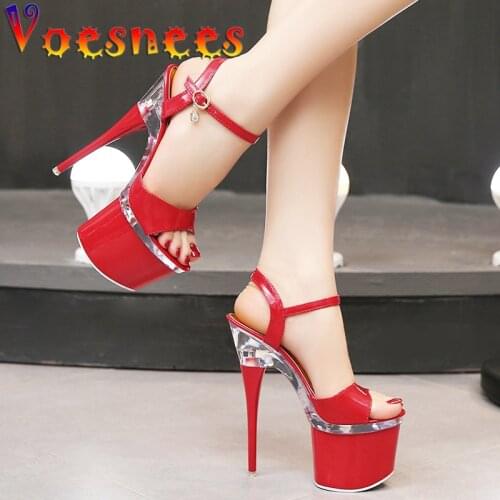 Womens Sandals Super High Heels Buckle Strap Thick Bottom Platform Female Shoes Summer 2021 Red Party Club Wedding Shoes