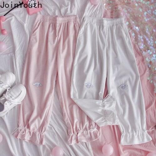 Joinyouth Japanese Kawaii Corduroy Pants Women Harajuku Soft Wild Casual Straight Trousers Cute Cartoon Ruffle Pantalon 7b318