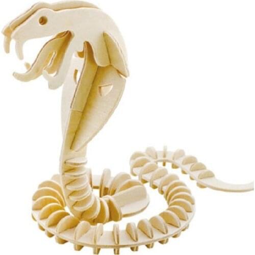 Funny DIY 3D Assembly Wooden Animal Snake Jigsaw Puzzle Educational for Children and Adults