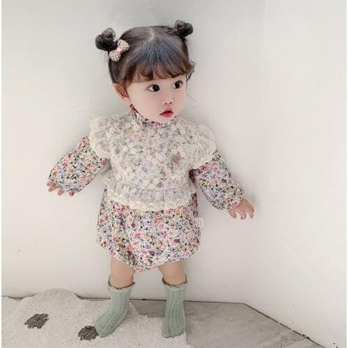 Baby Spanish Clothes Infant Girls Floral Cotton Romper with Lace Children Long Sleeve Sweet Jumpsuit Toddler Girl Outerwear