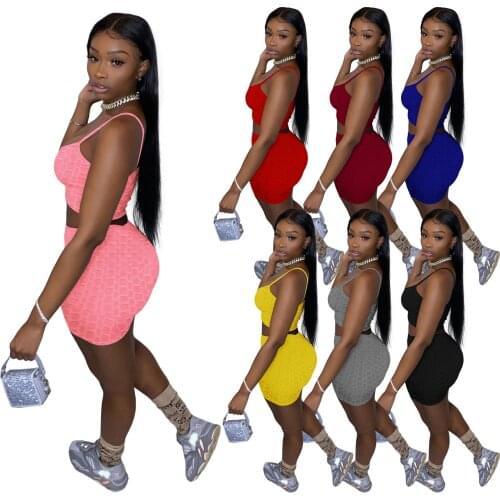 Women Sleeveless Strap Bra Bustiers Tank Vest Crop Tops 2Pcs Set Sexy High Waist Shorts Pants Trousers Tracksuit Summer