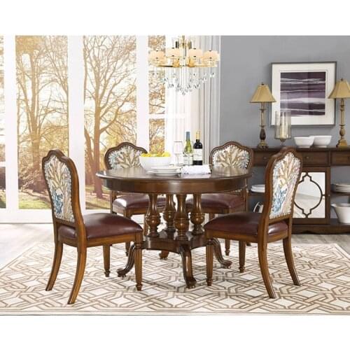Home furniture of extensible wood brown color dining table and leather soft chair HOT SELL WA642