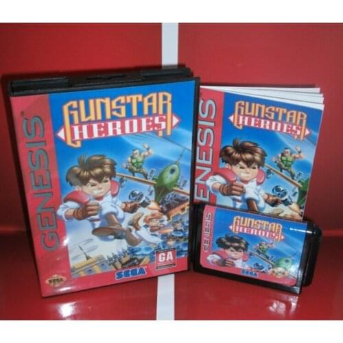 Gunstar Heroes - MD Game Cartridge US Cover with box and manual For Sega Megadrive Genesis Video Game Console 16 bit MD card
