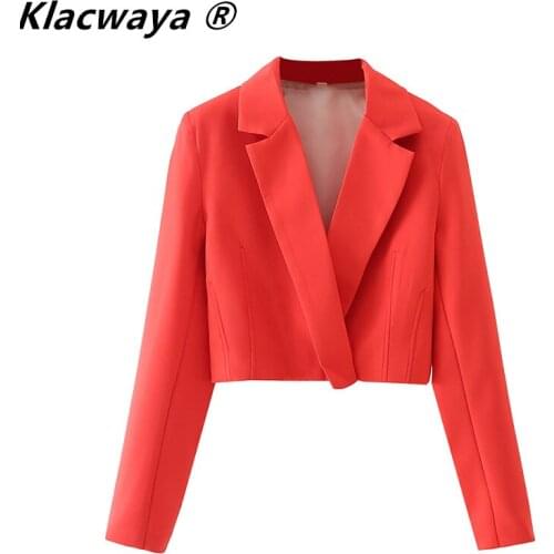 Klacwaya Women 2021 Fashion With Hidden Buttons Linen Cropped Blazer Coat Vintage Long Sleeve Female Outerwear Chic Top