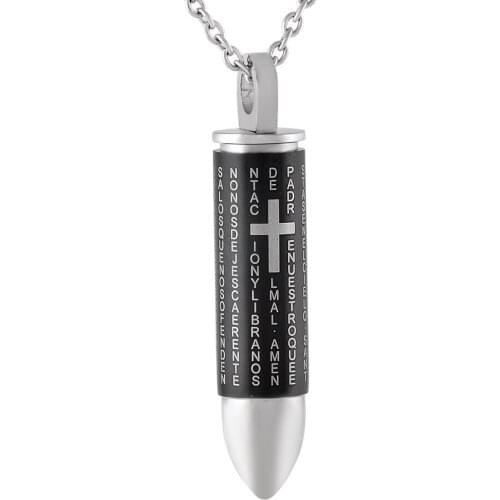 IJD9817 Spanish Lords Prayer Bullet Memorial Ash Urn Jewelry Stainless Steel Cremation Urn Pendant Necklace Fashion Necklace