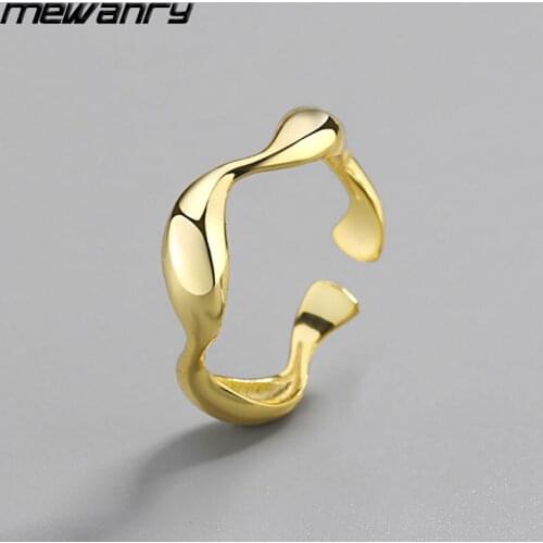 Mewanry 925 Sterling Silver Rings Fashion Irregular Wave Pattern Glossy Open Ring for Women Party Jewelry Gifts Wholesale