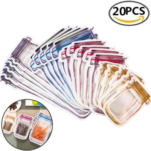 Reusable Mason Jar Bottles Bags Nuts Candy Cookies Bag Seal Fresh Food Storage Bag Snacks Zipper Sealed Kitchen Organizer
