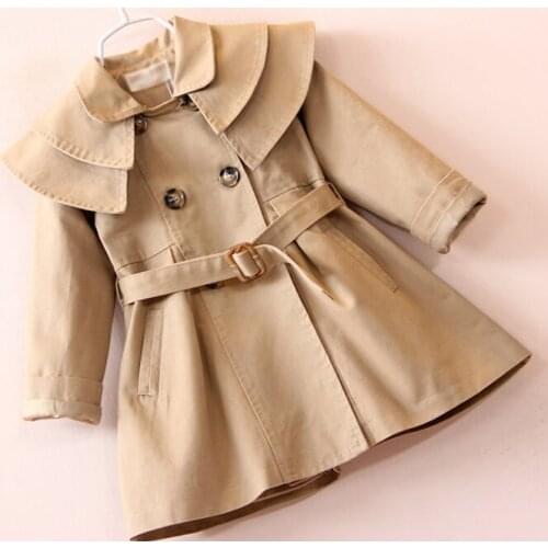 Fashion Little Girl’s Solid Color Trench Coat Korean Style Double-breasted Lapel Long-sleeved Coat Trenchs