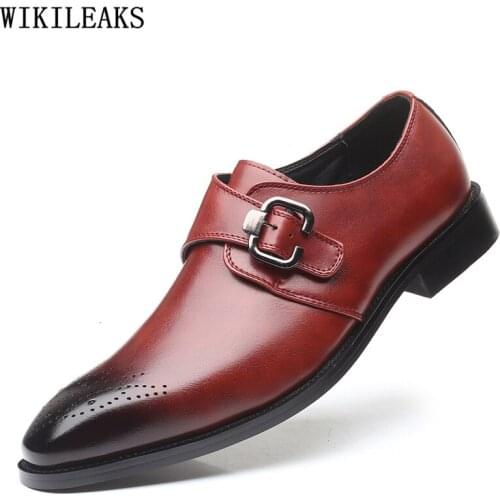 Monk Strap Shoes for Men Formal Italian Dress Brogue Shoes Men Classic Fashion Brand Men Shoes Leather Black Dress Buty Meskie
