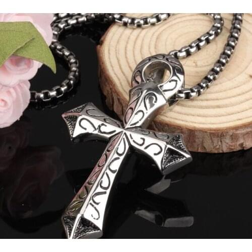 Unique 316L Stainless Steel Egyptian Ankh Cross Mens Pendant Necklace 24'' Rolo chain for XMAS Gift