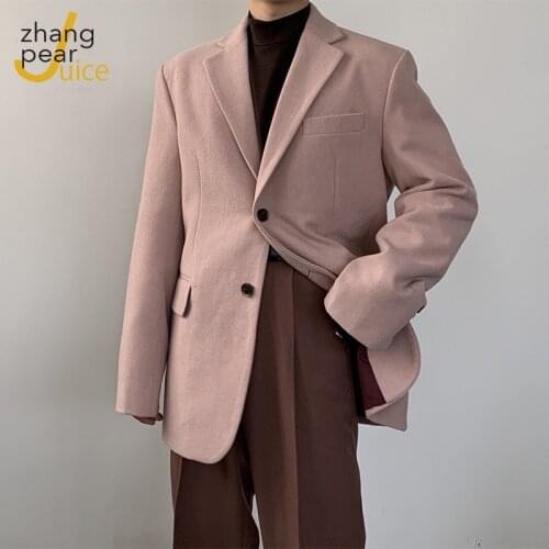 Korean Style Mens Suit Jackets Men Casual Pink Blazer Coat Long Sleeve Solid Female Blazer Tops