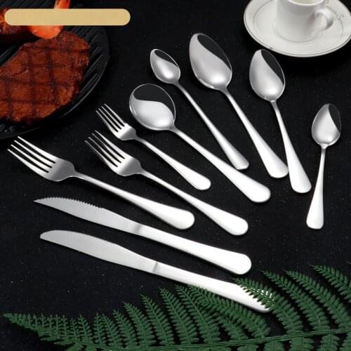 10Pcs Silver Color Cutlery Set Knives Dessert Forks Spoons Dinnerware Set 304 Stainless Steel Tableware Home Kitchen Silverwar