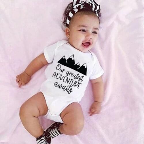 New 2021 Summer Newborn Boys Girls Our Greatest Adventure Awaits Jumpsuits Clothes Baby Boys Girls Rompers Children Cute Rompers