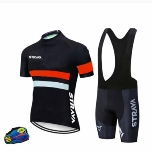 STRAVA 2021 New Cycling Jersey Set Clothing Pro Team Breathable Kit Mens Short Sleeve Triathlon MTB Clothes Bike Uniforme Suit