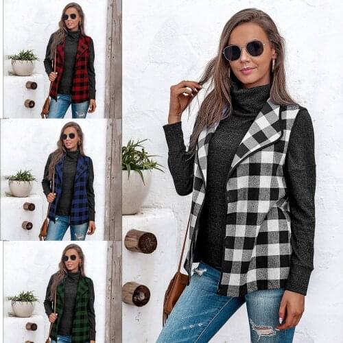 Autumn winter euramerican new style womens plaid fur vest lapel coat winter coat women woman sweaters plus size clothing