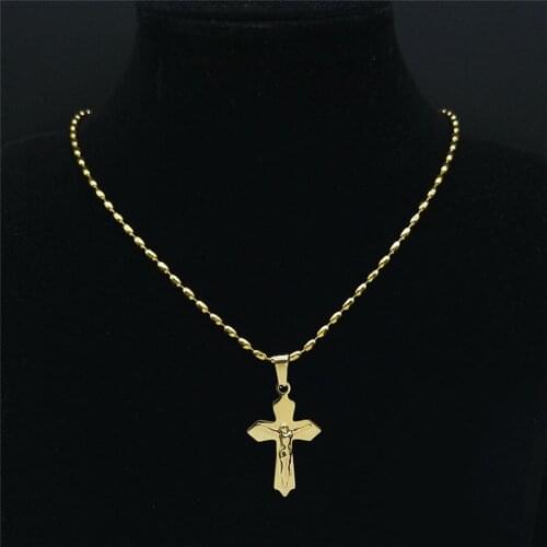 Cross Jesus Stainless Steel Charm Necklaces Women/Men Silver Color Christian Pendant Necklace Jewelry collier chaine N1258S01