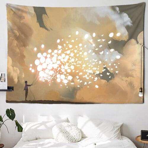 Landscape Fireworks Tapestry Comics Wall Hanging Room Dorm Tapestries Art Home Psychedelic Kawaii Room Decor