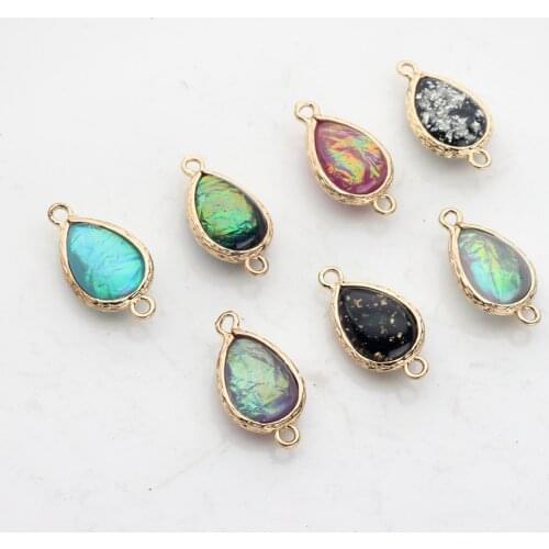 Acetic Acid Resin Charms Imitation Opal Pendant Water Drop Charms Connector 12*21mm 6pcs/lot For DIY Jewelry Making Accessories