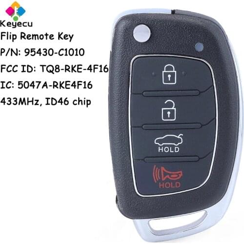 KEYECU Flip Remote Control Car Key With 4 Buttons 433MHz ID46 Chip - FOB for Hyundai Sonata 2014 2015 2016 2017 P/N: 95430-C1010