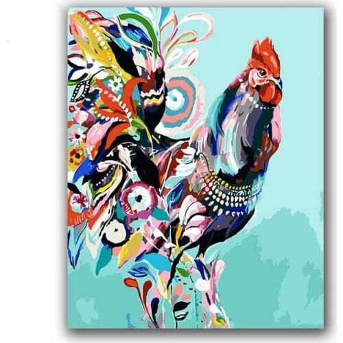 Coloring by numbers Chicken digital paint abstract animals oil painting hoom decor handwork gift