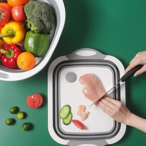 Kitchen Chopping Block Foldable Cutting Board with Colanders Kitchen Chopping Boards Washing Basket Drain Kitchen Organizer