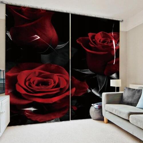 Luxury 3D Window Curtains Living Room wedding bedroom red rose curtains wedding curtains