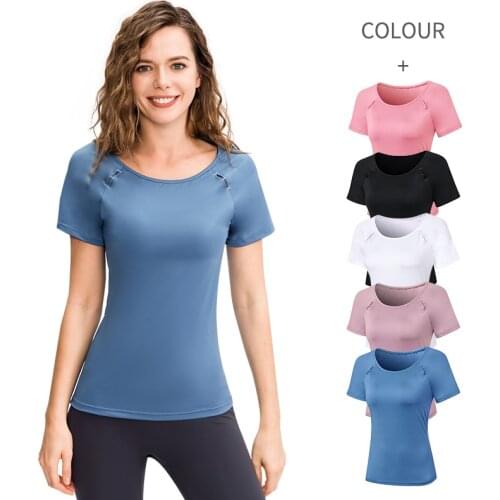 Yoga Shorts Ladies Fitness Short-Sleeved Running Training Clothes Gym Workout Yoga Top Solid Color High Elastic Gym Yoga Top
