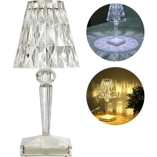 Modern Italy Diamond Acrylic Table Lamp USB Rechargeable Bar Light Portable Touch Sensor Bedroom Fancy Lighting Fixture