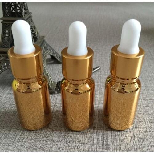 10ml glass dropper bottles w golden plated empty small makeup sample containers refillable cosmetics bottles perfume packaging