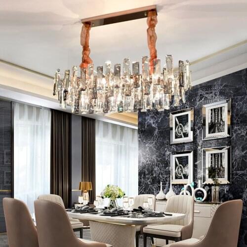 Light Luxury Postmodern Dining Room Chandelier Grey Crystal Chandelier Creative Living Room Villa Oval lamps Fixture