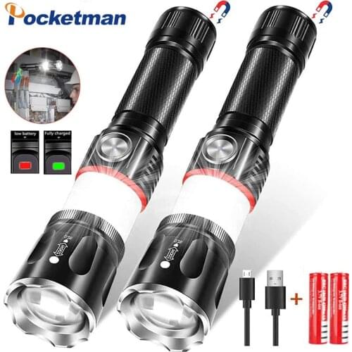 60000lm USB Charging High-end LED Flashlight Surrounding COB lamp + Tail magnet design Support zoom T6 L2 4 modes Zoom Torch