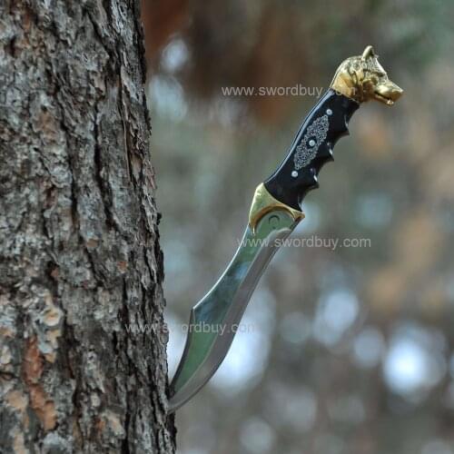 Turkish Wolf Head Dagger , Ottoman Dagger , Handmade Curved Dagger , Dagger with sheath