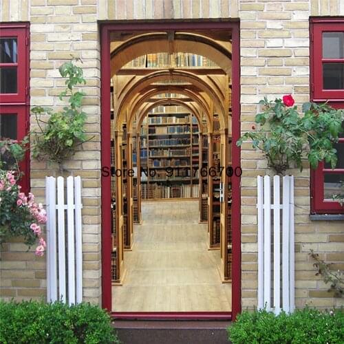 Vinyl DIY Self-adhesive Waterproof Poster Retro Wood Sticker Home Decor Wallpaper for Door Library Wall Mural Decals deursticker