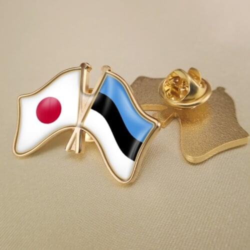 Japan and Estonia Crossed Double Friendship Flags Lapel Pins Brooch Badges