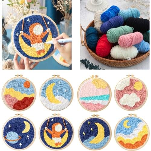 DIY Latch Hook Kits for Kids Beginners, Rug Hooking Craft Kit, Punch Needle Starter Kit with Cloth, Cotton Thread Pack, Frame