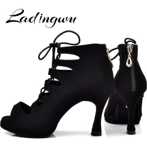 Ladingwu New Womens Latin Dance Shoes Ballroom Tango Platform Ladies ladys Comfortable Flannel Dancing Shoes Black 9cm Cuba