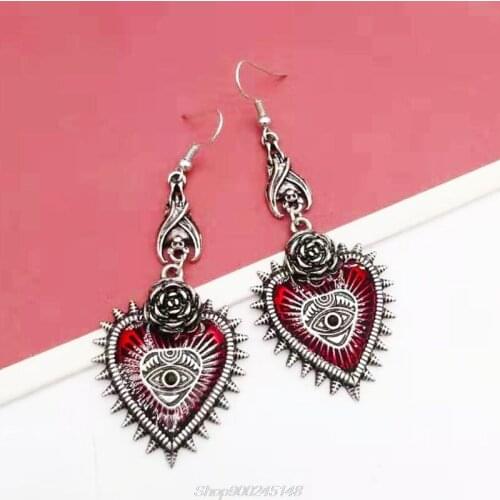 Vintage Lolita Gothic Evil Eye Red Heart Earrings for Women Halloween Cosplay Length 6cm Width 3cm M17 21 Dropshipping