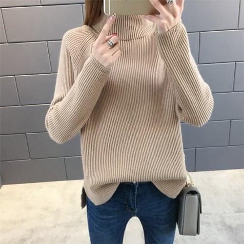 FORERUN Womens Turtleneck Knitted Sweater Winter Long Sleeve Side Split Sweter Thick Warm Pullover Sueter Mujer Invierno 2019