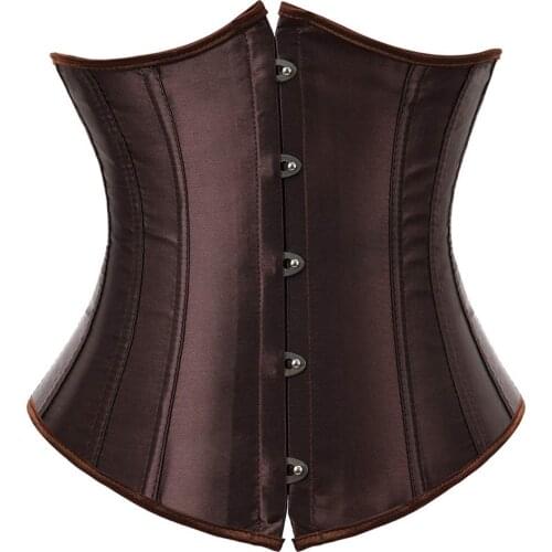 Womens Lace Up Boned Jacquard Brocade Waist Training Underbust Corset Corset