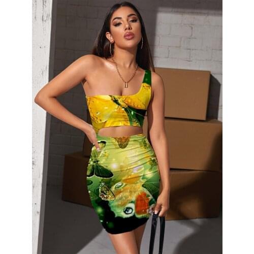 Giyu Brand Butterfly Dresses Women Animal Halter Sleeveless Colorful Pleating Harajuku Bodycon Dress Womens Clothing Summer