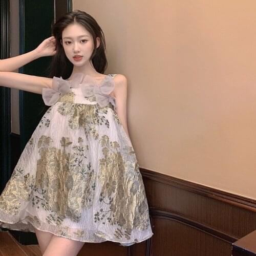 Sannian Mesh Floral Halter Dress Women Summer 2021 New Loose Design Sense Of Gentle Wind Temperament Dresses Ladies Clothes