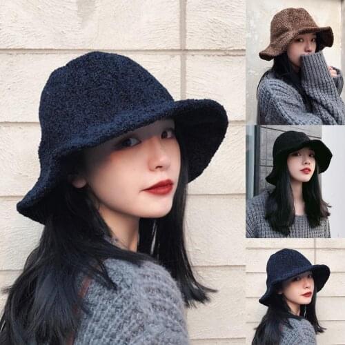 Winter Fashion Bucket Hats Women Men Solid Color Wide Brim Warm Woolen Bucket Hat Cap Fisherman Hat Wild Ruffled Hats