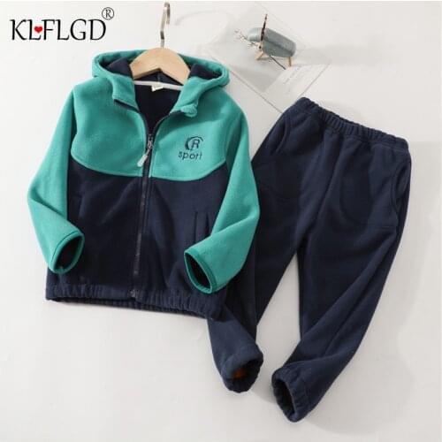 2021 popular boy and girls fleece suit medium large suitspring and autumn new childrens Fleece Jacket Pants two piece set